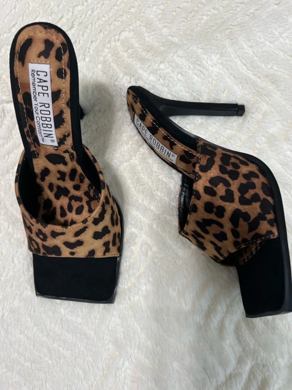 Cape Robbin Tristen Leopard Print Mule Heels Size 6 Square Toe Stiletto